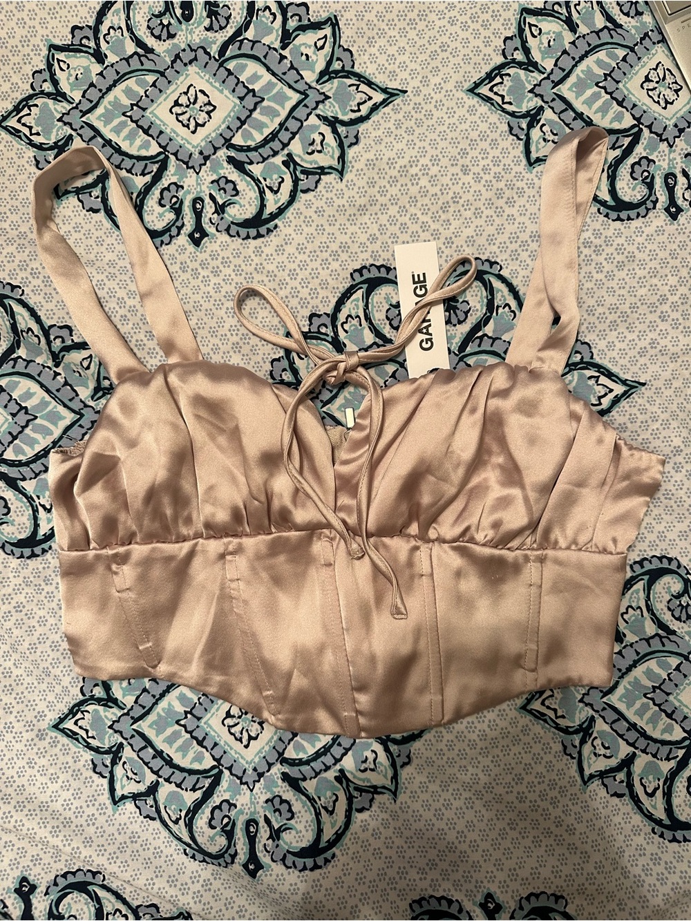 Garage Satin Blush Pink Cropped Bustier Top